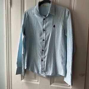 Sur Club 1976 Shirt Mens Medium Blue Mustache Button Up Long Sleeve Collared Top